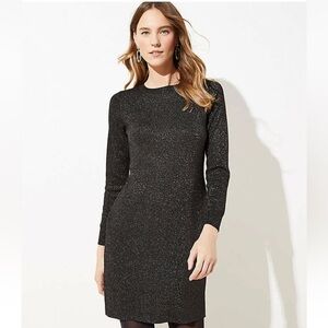 LOFT Sweater Dress Women Black Metallic Knit Long Sleeve - Size L